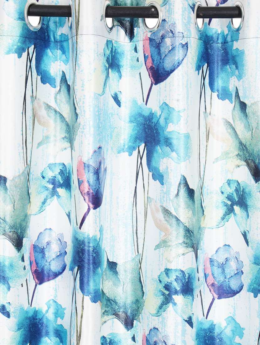 Home Sizzler Abstract Flower Polyester Semi Transparent Curtains