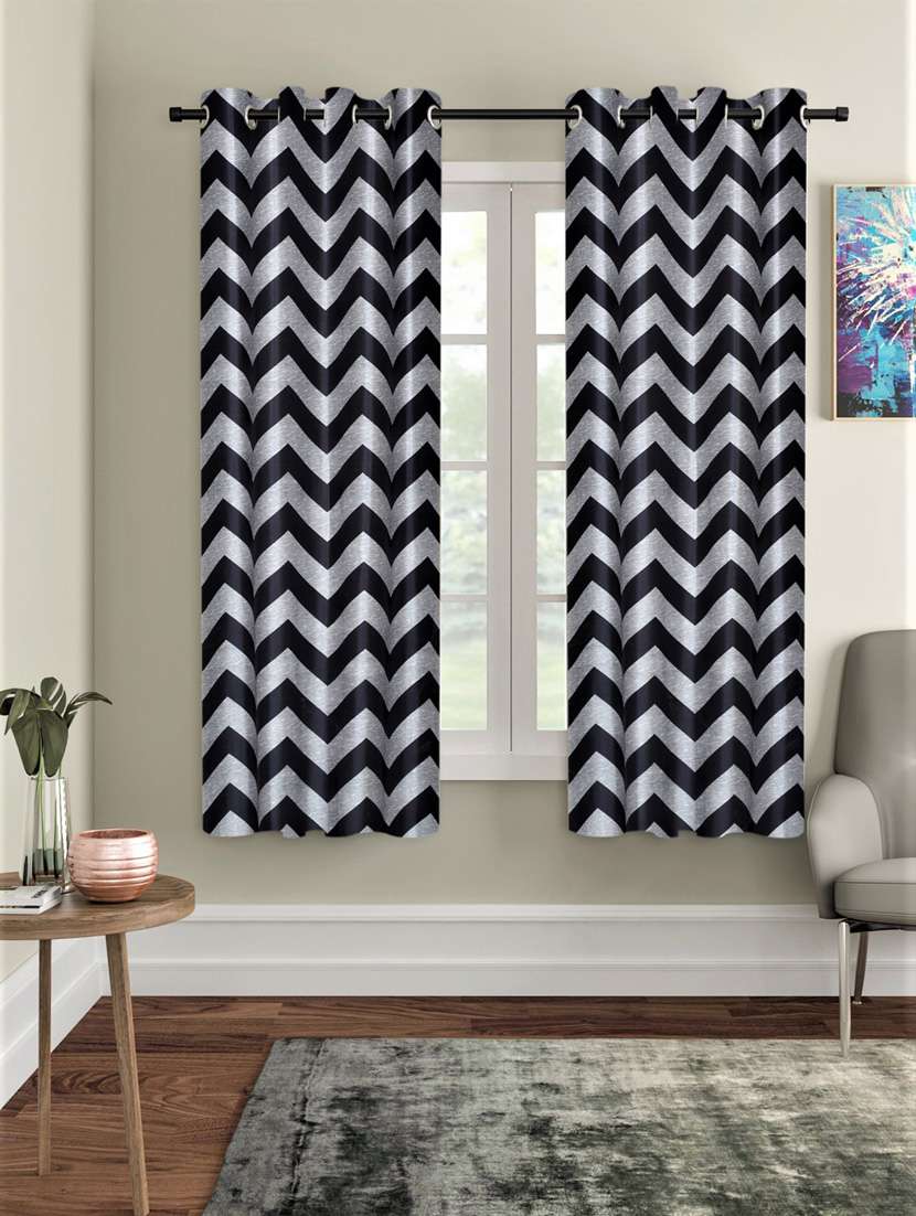 Home Sizzler Zigzag Black & Grey Polyester Semi Transparent Curtains