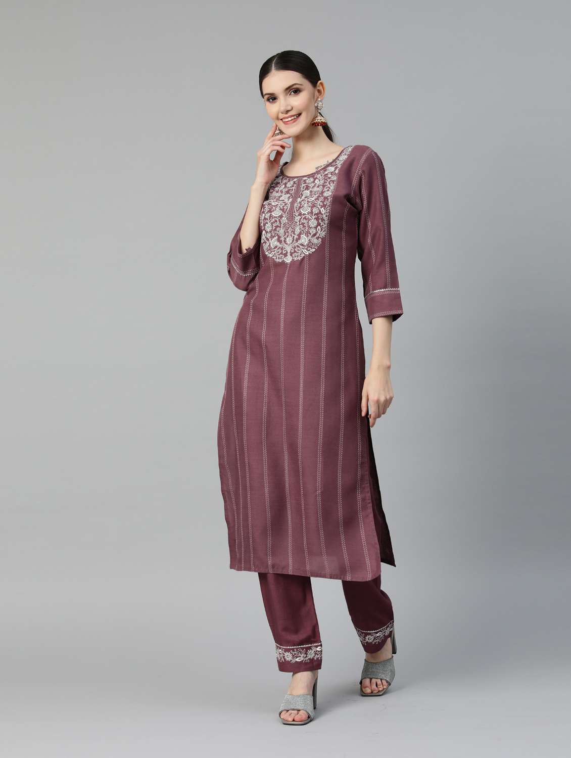purple cotton kurta pant  set - 18743699 -  Zoom Image - 0
