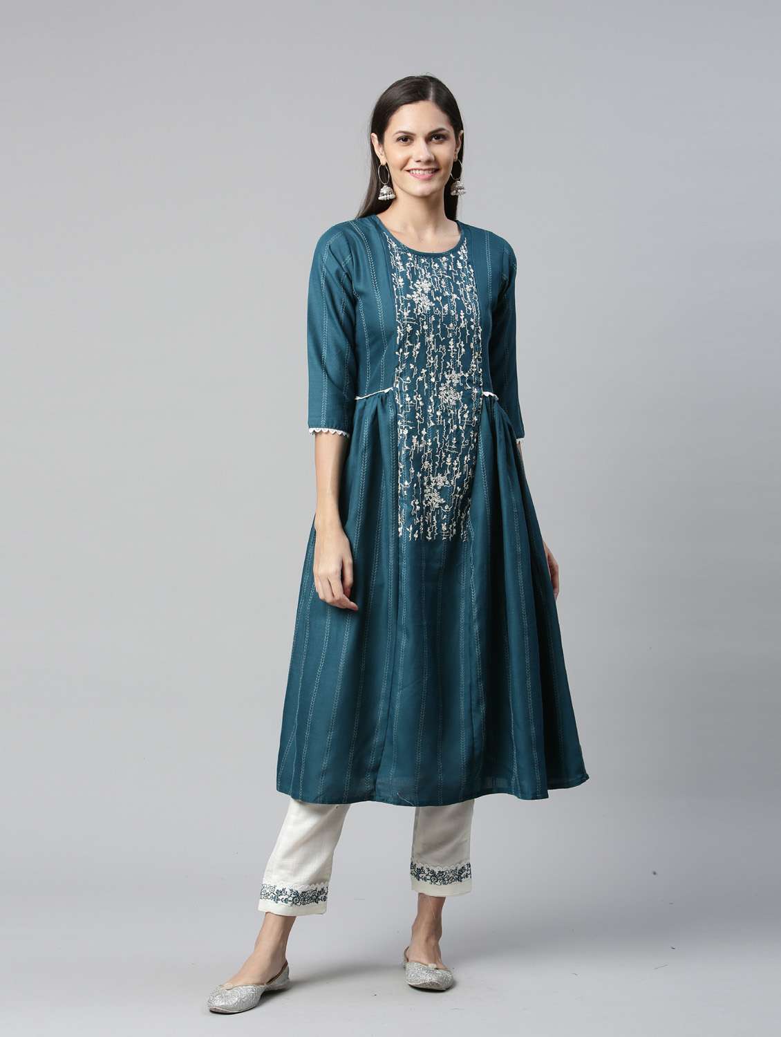 teal silk kurta pant  set - 18743708 -  Standard Image - 3
