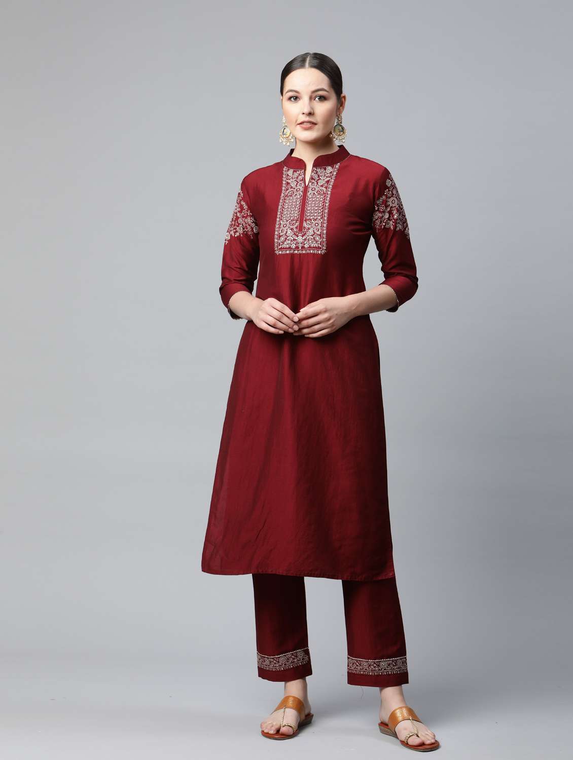 red chiffon kurta pant set - 18743714 - Zoom Image - 0