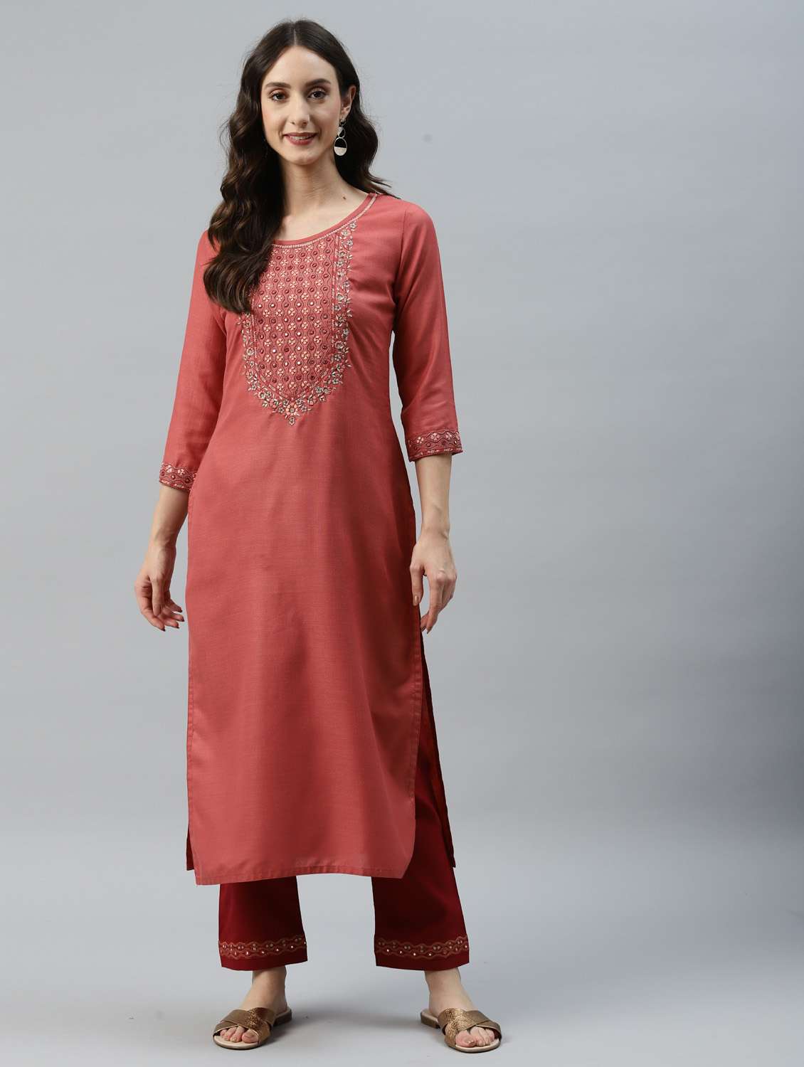 orange cotton kurta pant  set - 18743722 -  Zoom Image - 0