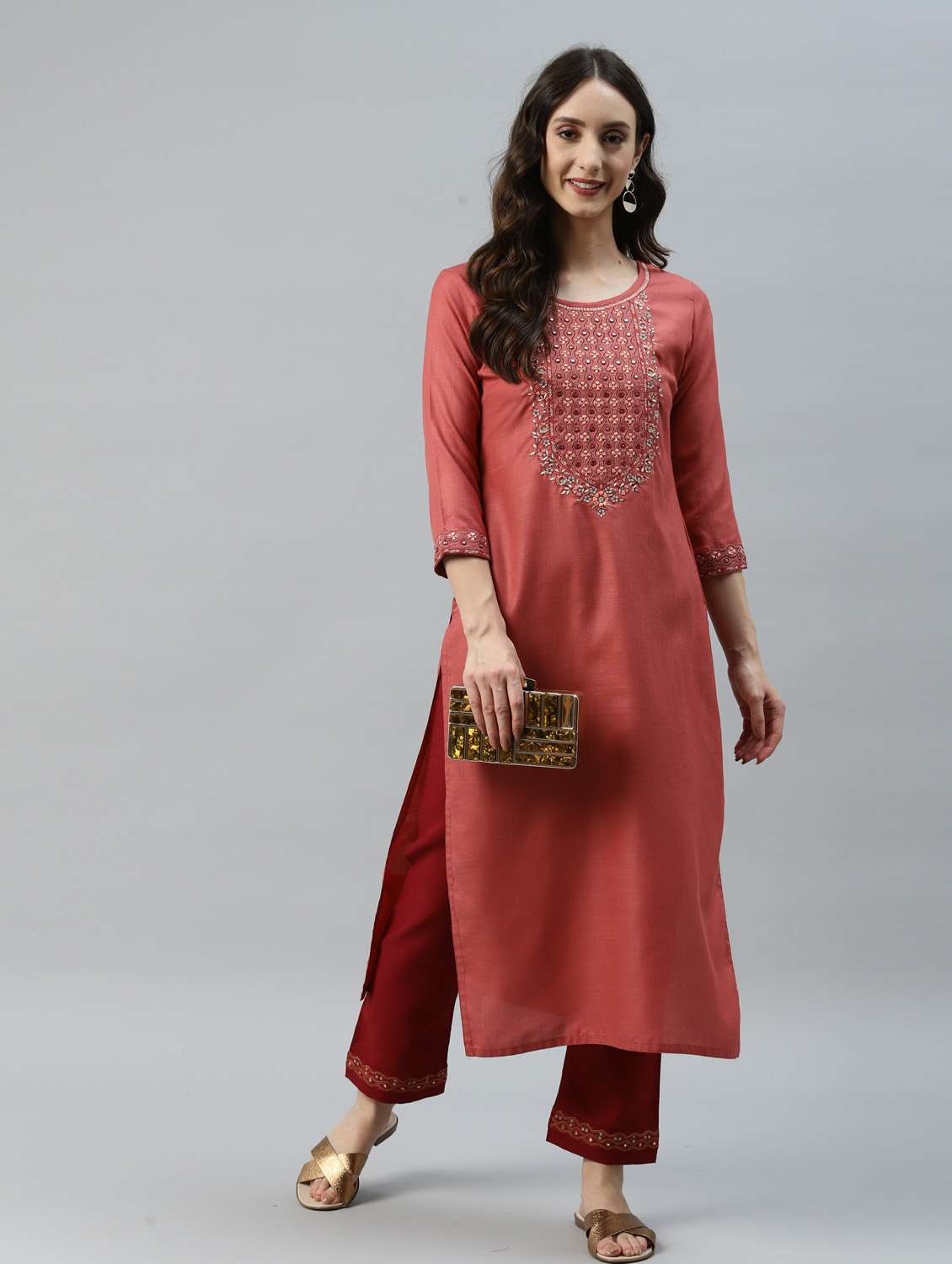 orange cotton kurta pant set - 18743722 - Standard Image - 3