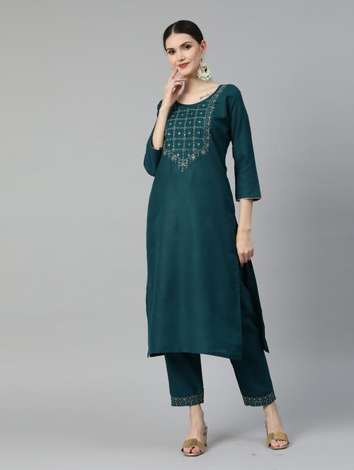 teal silk kurta pant  set - 18743741 -  Standard Image - 0