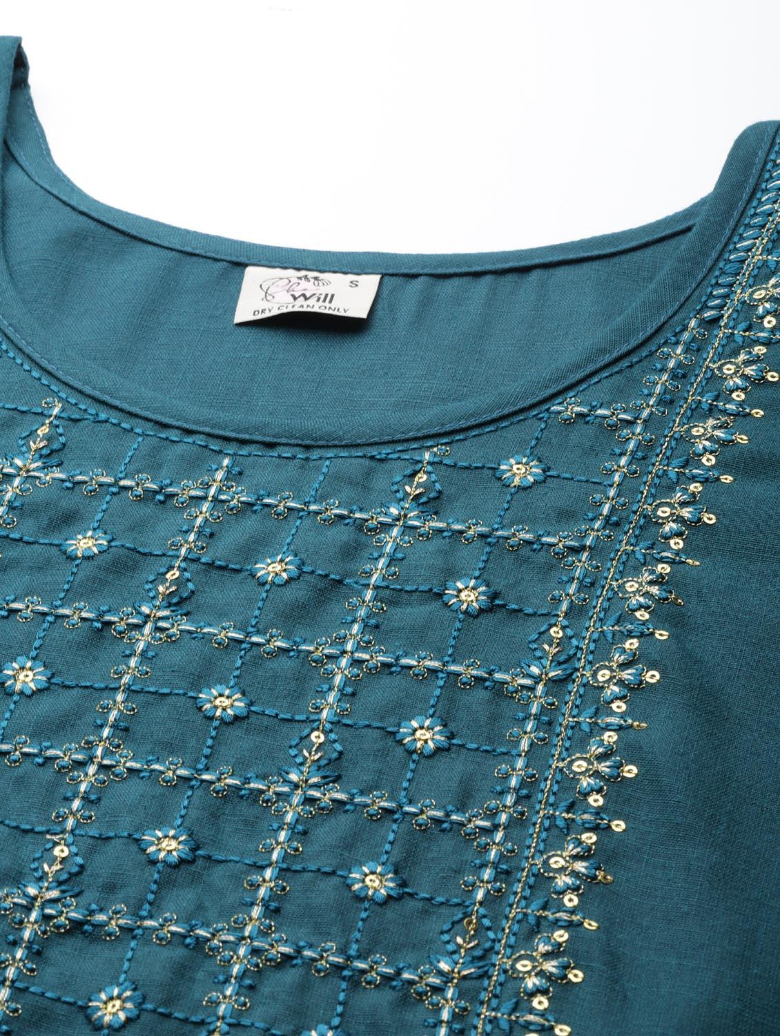 teal silk kurta pant set - 18743741 - Standard Image - 5