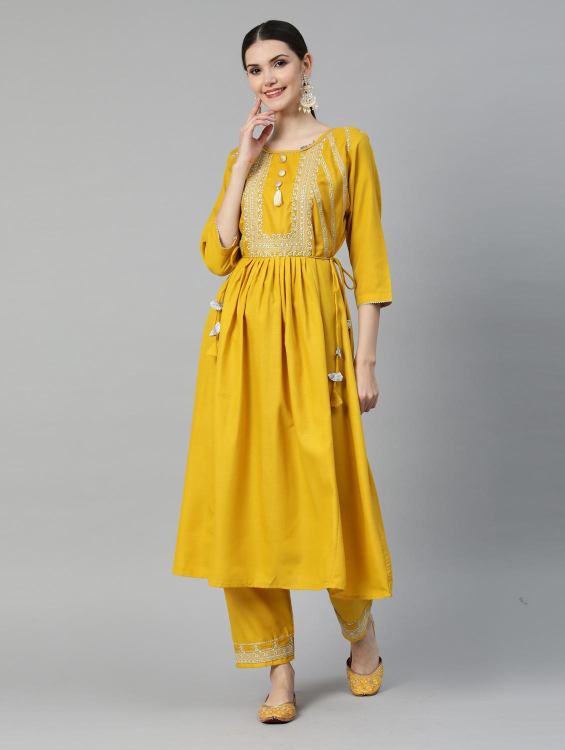 yellow cotton kurta pant set - 18743752 - Zoom Image - 0
