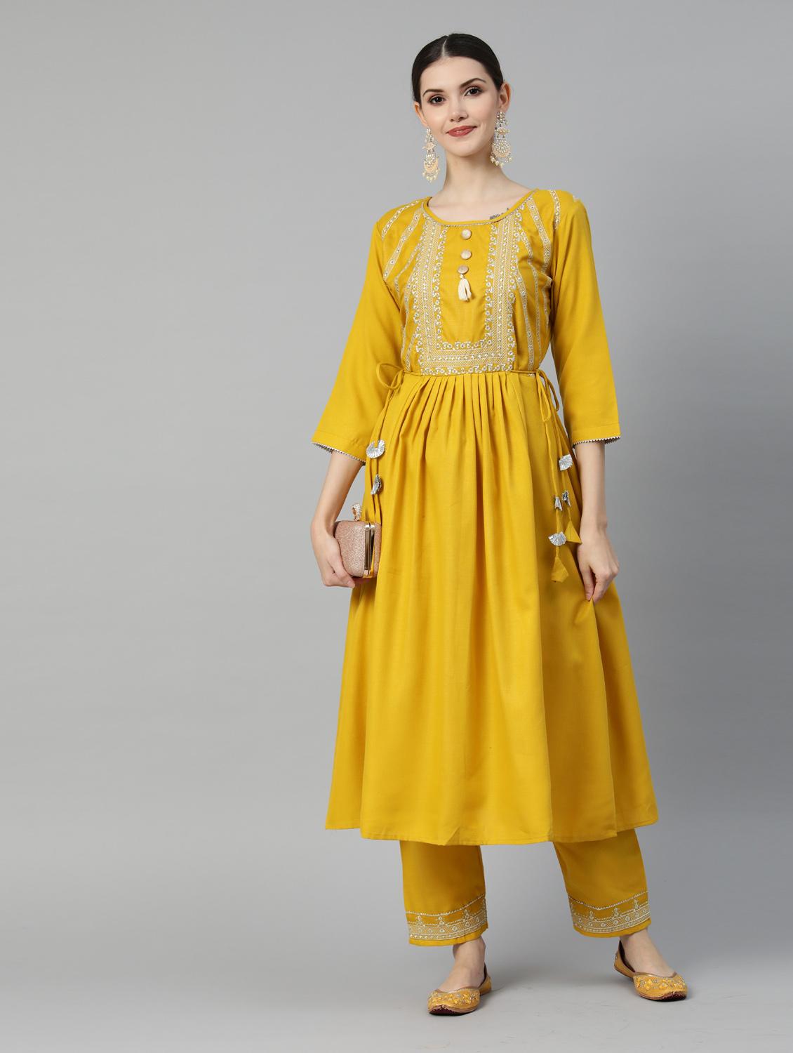 yellow cotton kurta pant set - 18743752 - Standard Image - 3