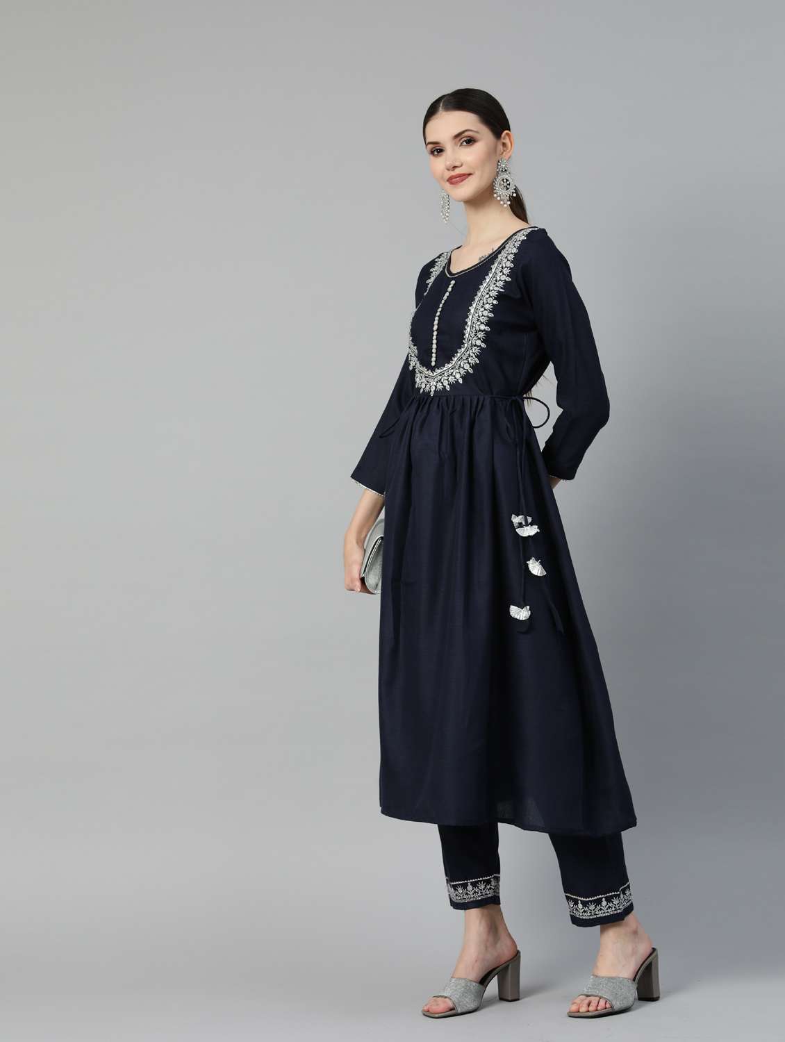 navy cotton kurta pant set - 18743754 - Standard Image - 3