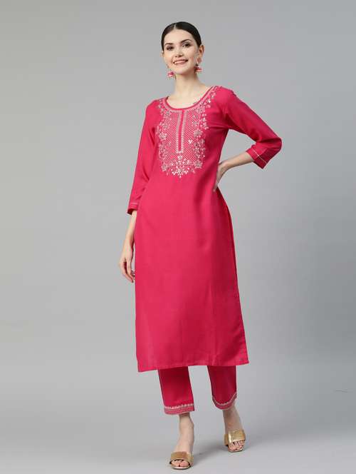 pink cotton kurta pant set - 18743763 - Standard Image - 0