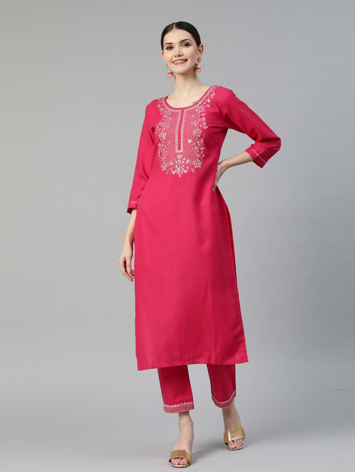 pink cotton kurta pant set - 18743763 - Zoom Image - 0