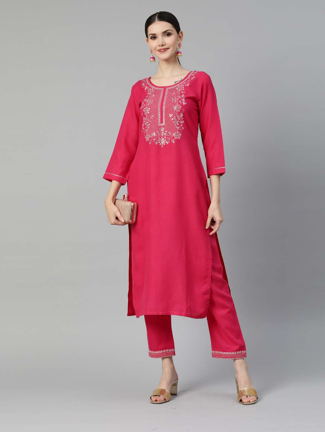 pink cotton kurta pant set - 18743763 - Standard Image - 3