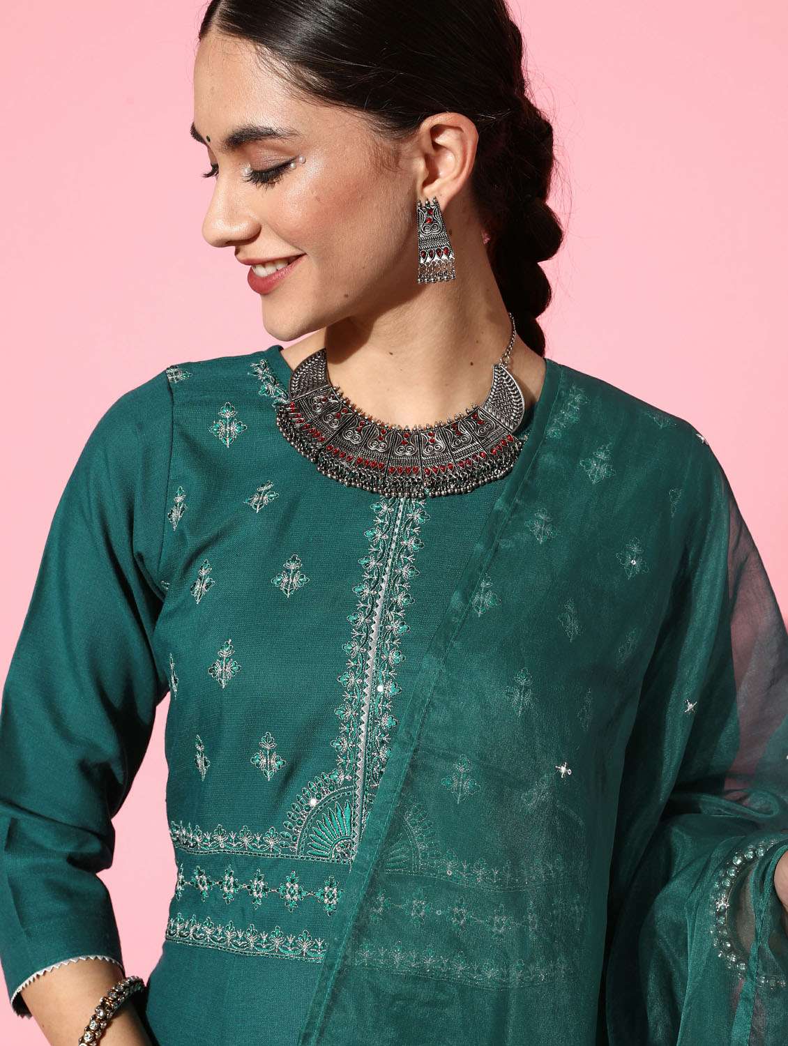 green kurta pant set with dupatta - 18743803 -  Standard Image - 5