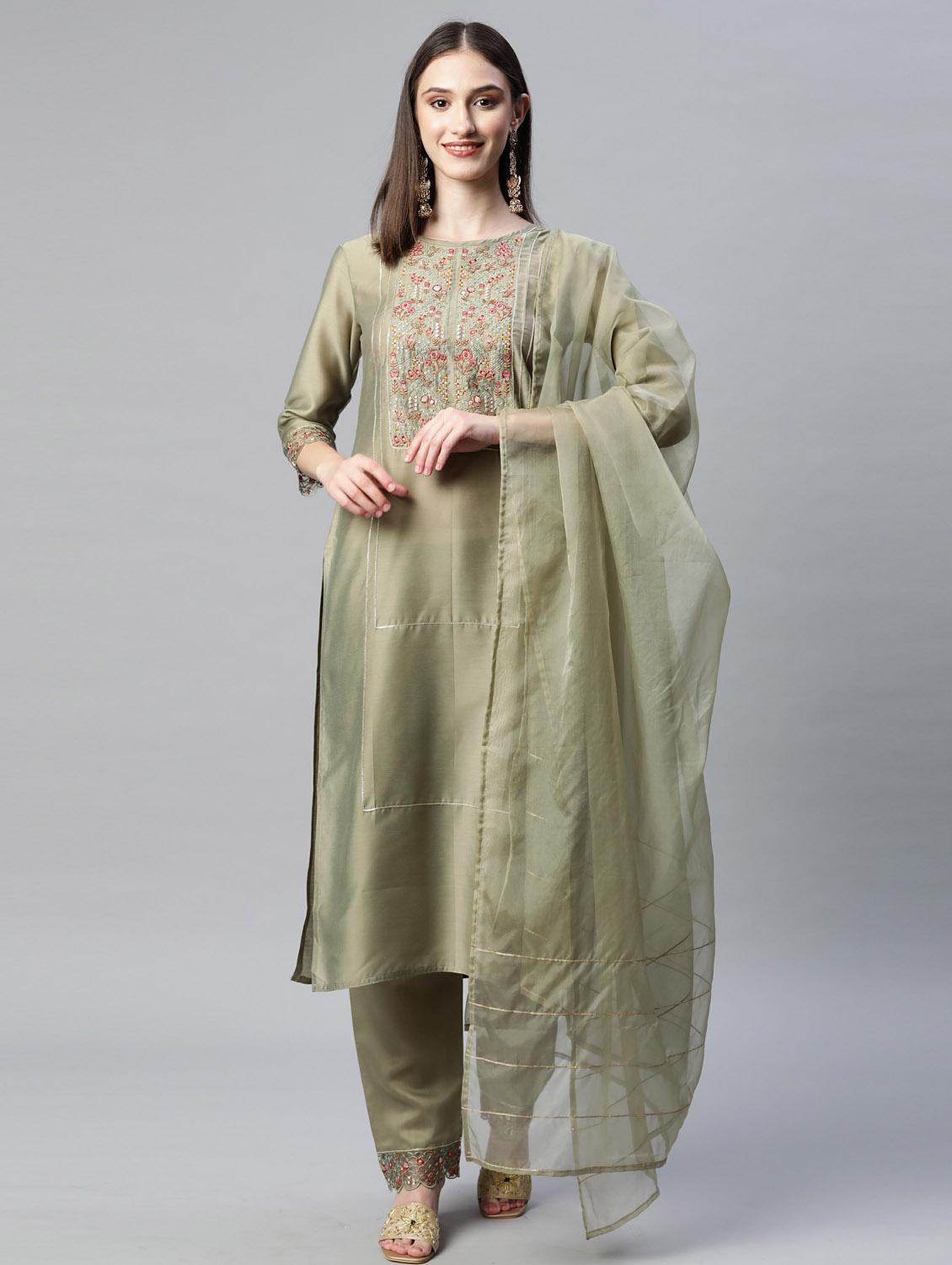 green kurta pant set with dupatta - 18743806 - Zoom Image - 0