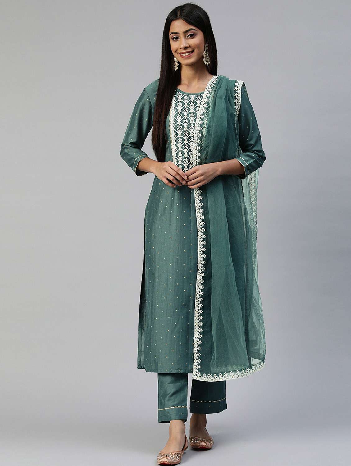 green kurta pant set with dupatta - 18743811 -  Zoom Image - 0