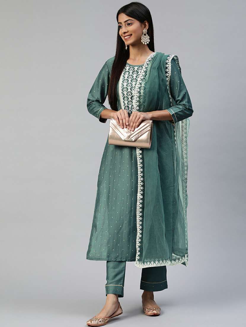 green kurta pant set with dupatta - 18743811 - Standard Image - 3