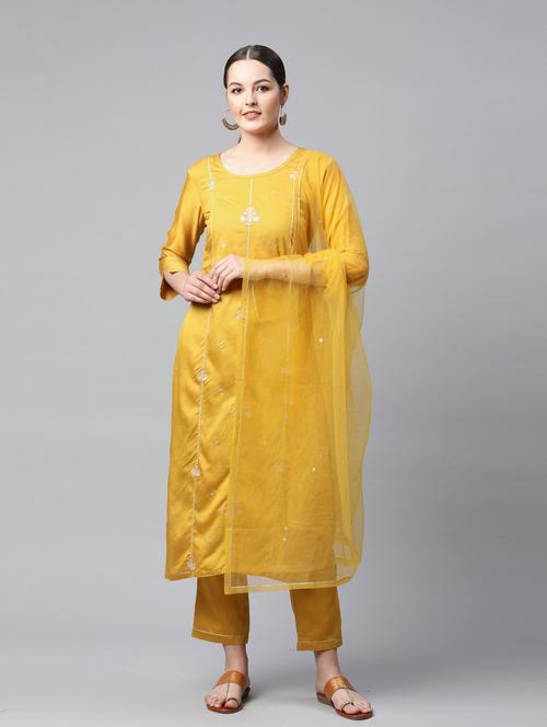 yellow kurta pant set with dupatta - 18743829 - Standard Image - 0