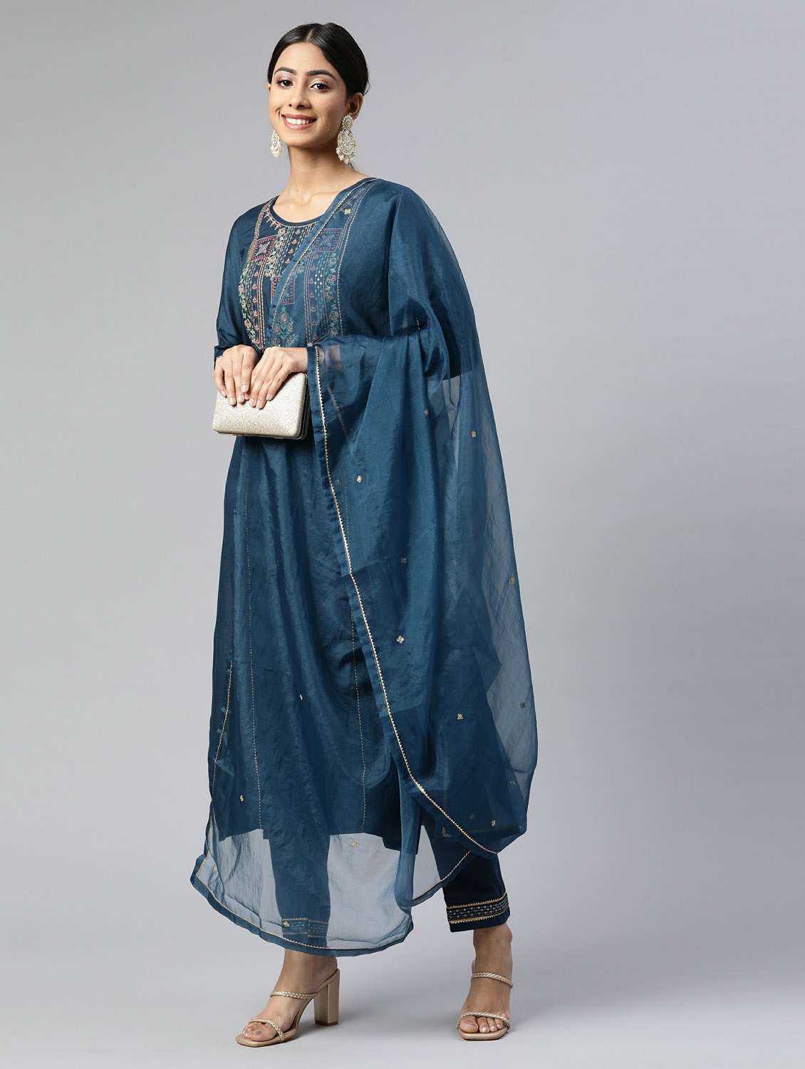 navy kurta pant set with dupatta - 18743831 - Standard Image - 3