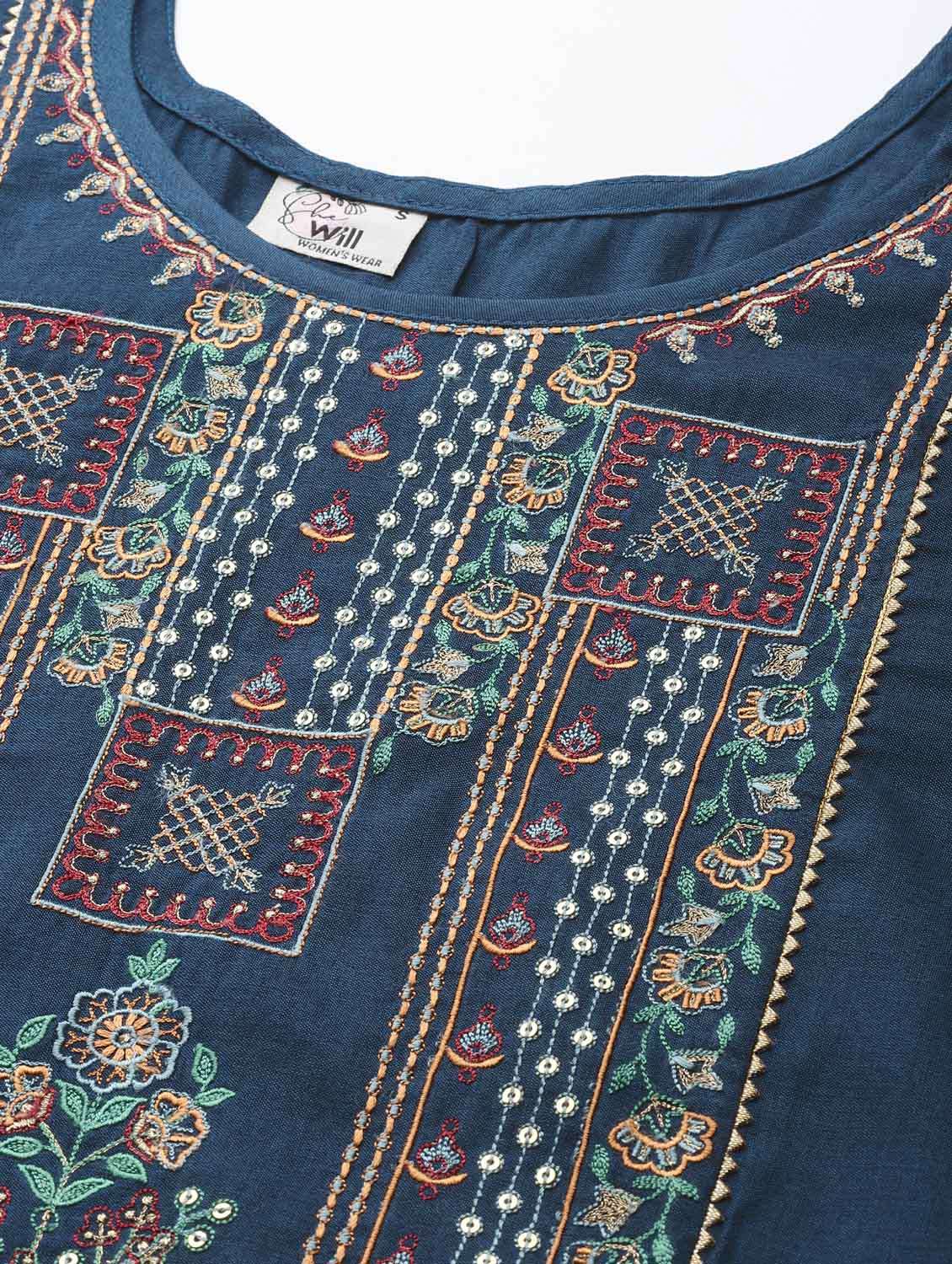 navy kurta pant set with dupatta - 18743831 - Standard Image - 5