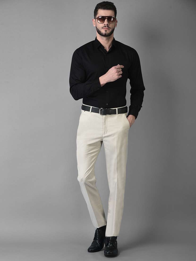 beige solid flat front formal trouser - 18743850 -  Standard Image - 3