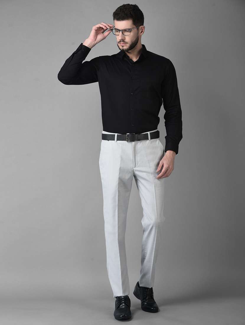 grey solid flat front formal trouser - 18743852 -  Standard Image - 3