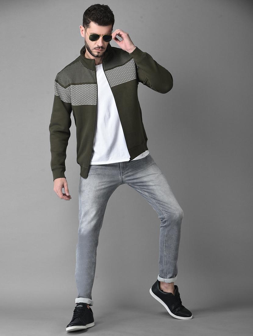 green chest print casual jacket - 18743860 - Standard Image - 3