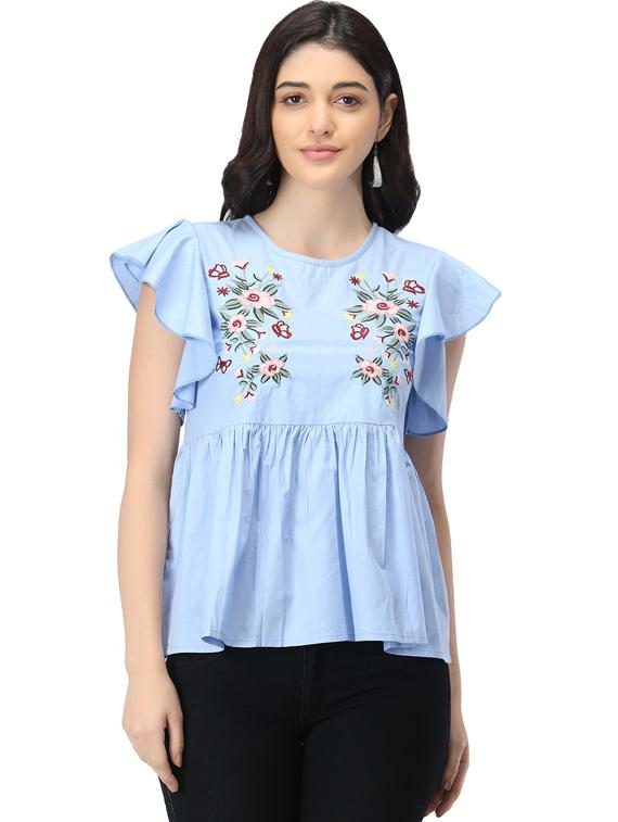 light blue viscose regular top - 18743904 - Zoom Image - 0