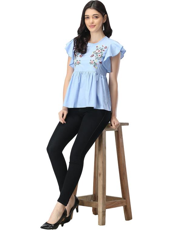 light blue viscose regular top - 18743904 - Standard Image - 3