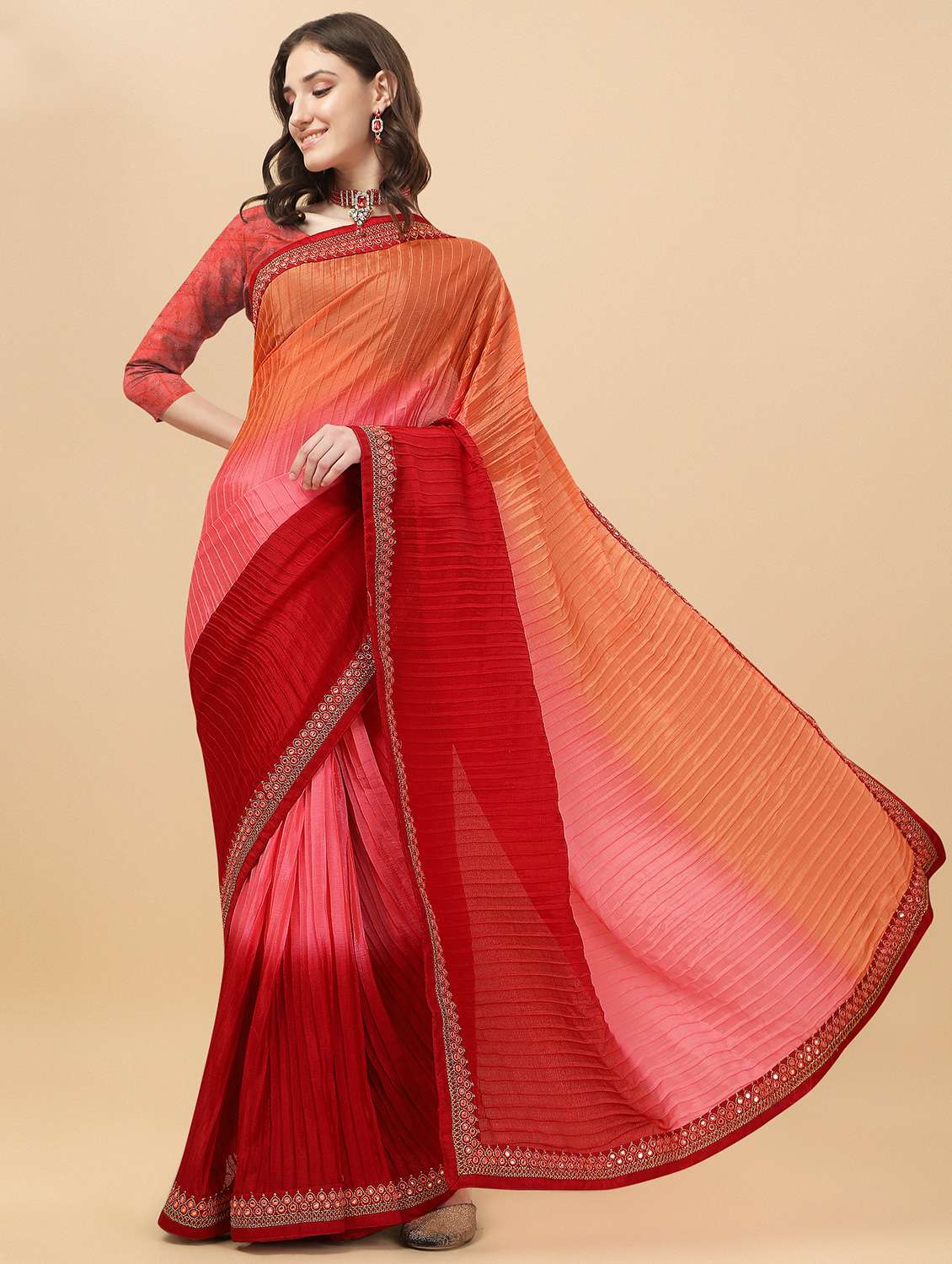 women's bordered royal blue colored saree with blouse