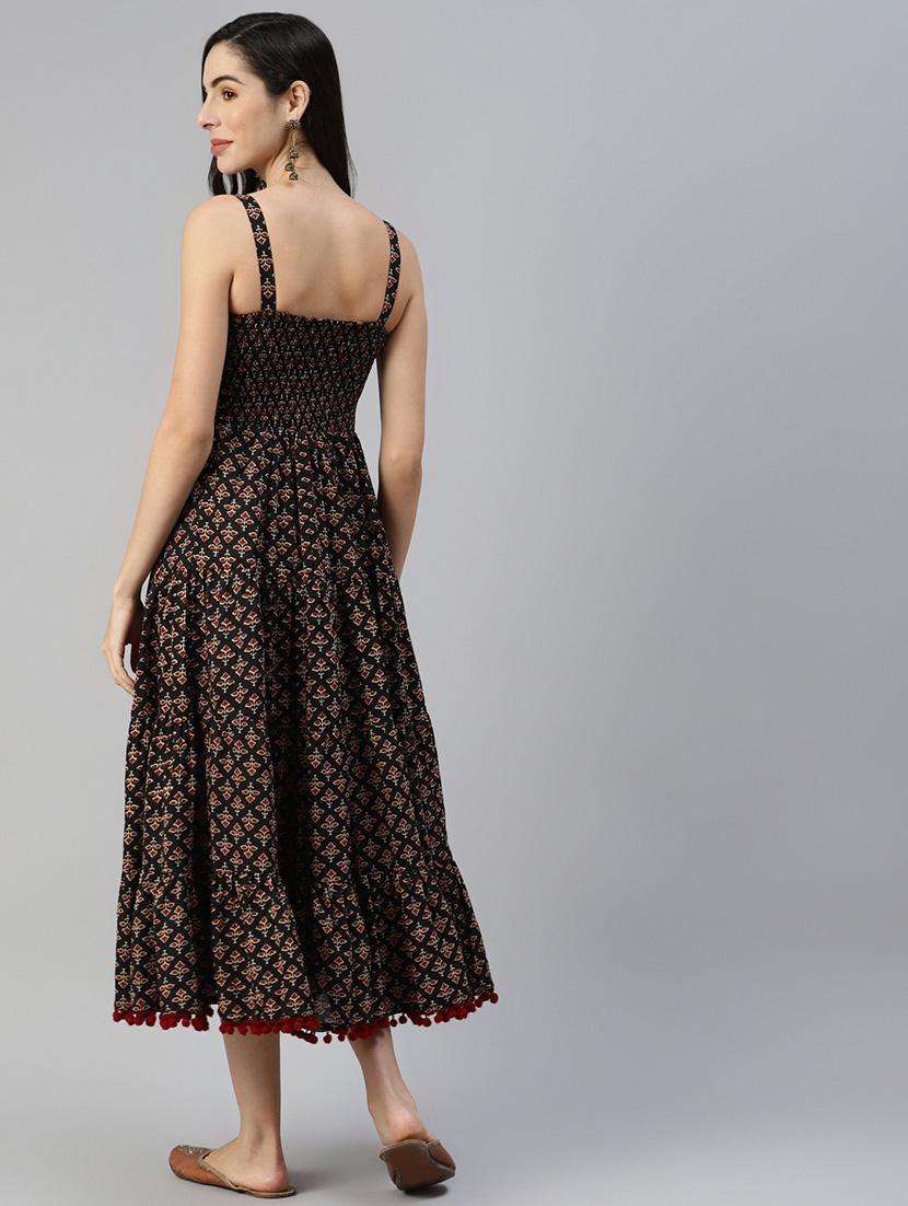 black printed tiered ethnic dress - 18750813 -  Standard Image - 3