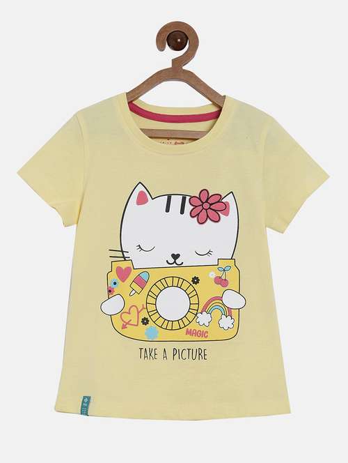 yellow printed round neck t-shirt - 18750981 - Standard Image - 0
