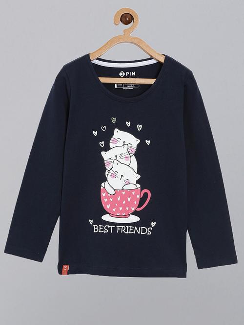 dark blue printed round neck t-shirt - 18751006 - Standard Image - 0