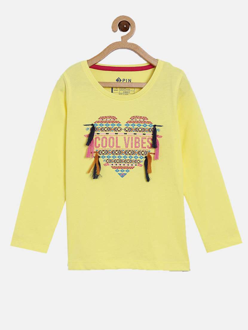 yellow printed round neck t-shirt
