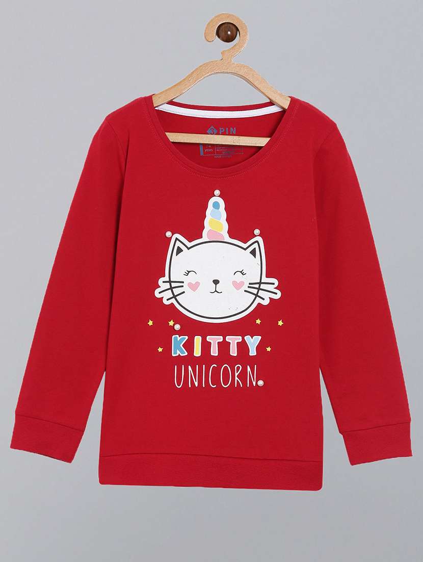 red printed round neck t-shirt