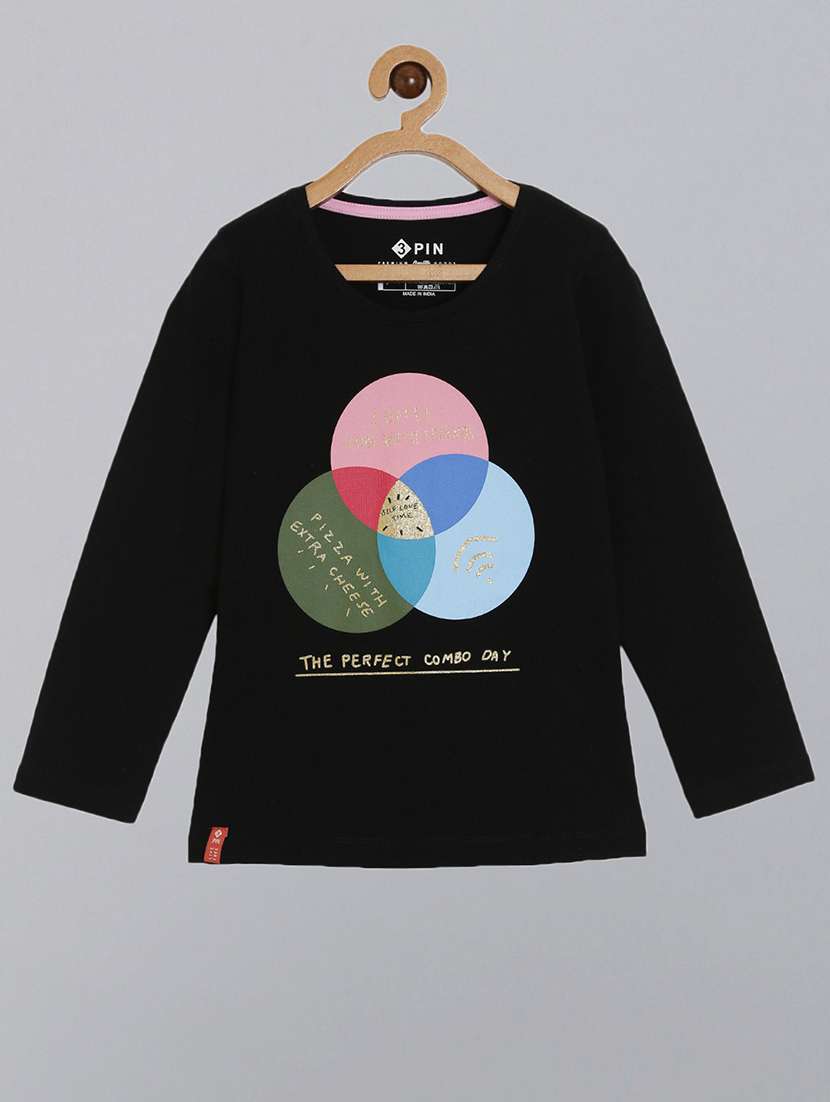 black printed round neck t-shirt