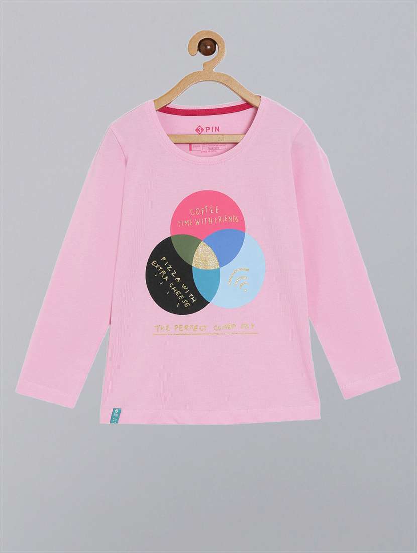 pink printed round neck t-shirt
