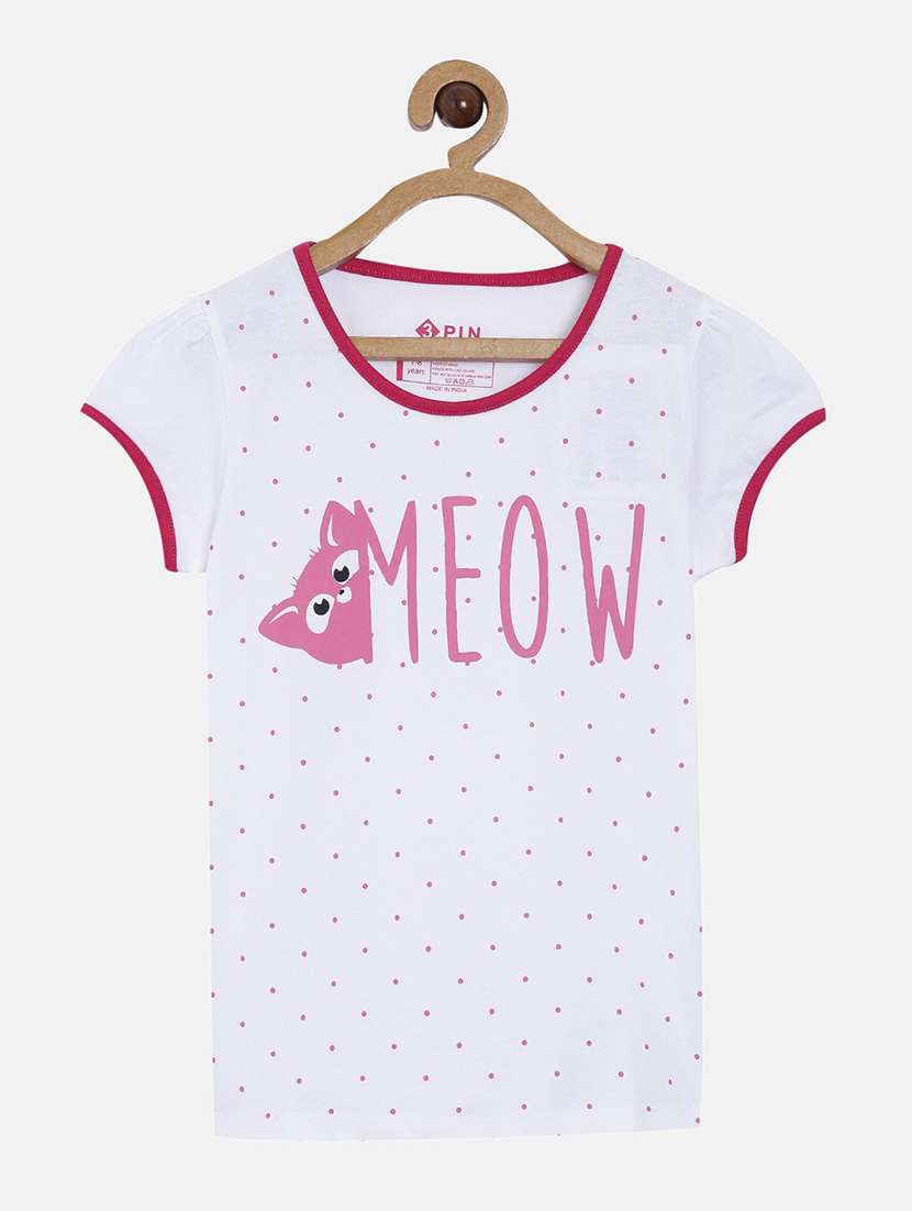 white printed round neck t-shirt