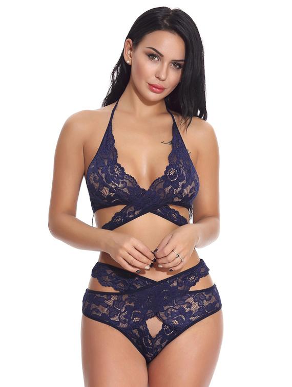dark blue lace bras and panty set - 18752978 - Zoom Image - 0
