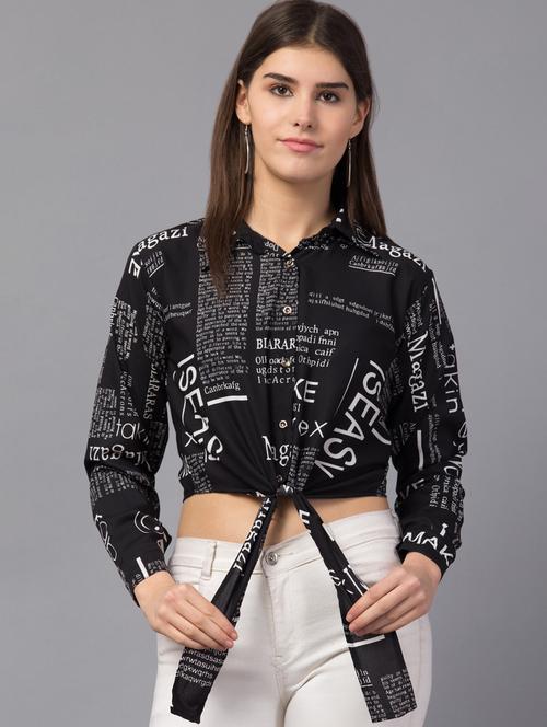 tie front printed crop top - 18757271 - Standard Image - 0