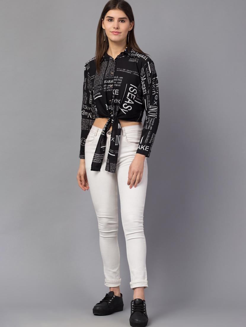 tie front printed crop top - 18757271 - Standard Image - 3