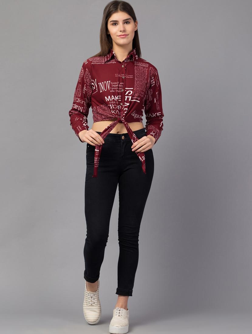 tie front news paper print crop top - 18757273 - Standard Image - 3