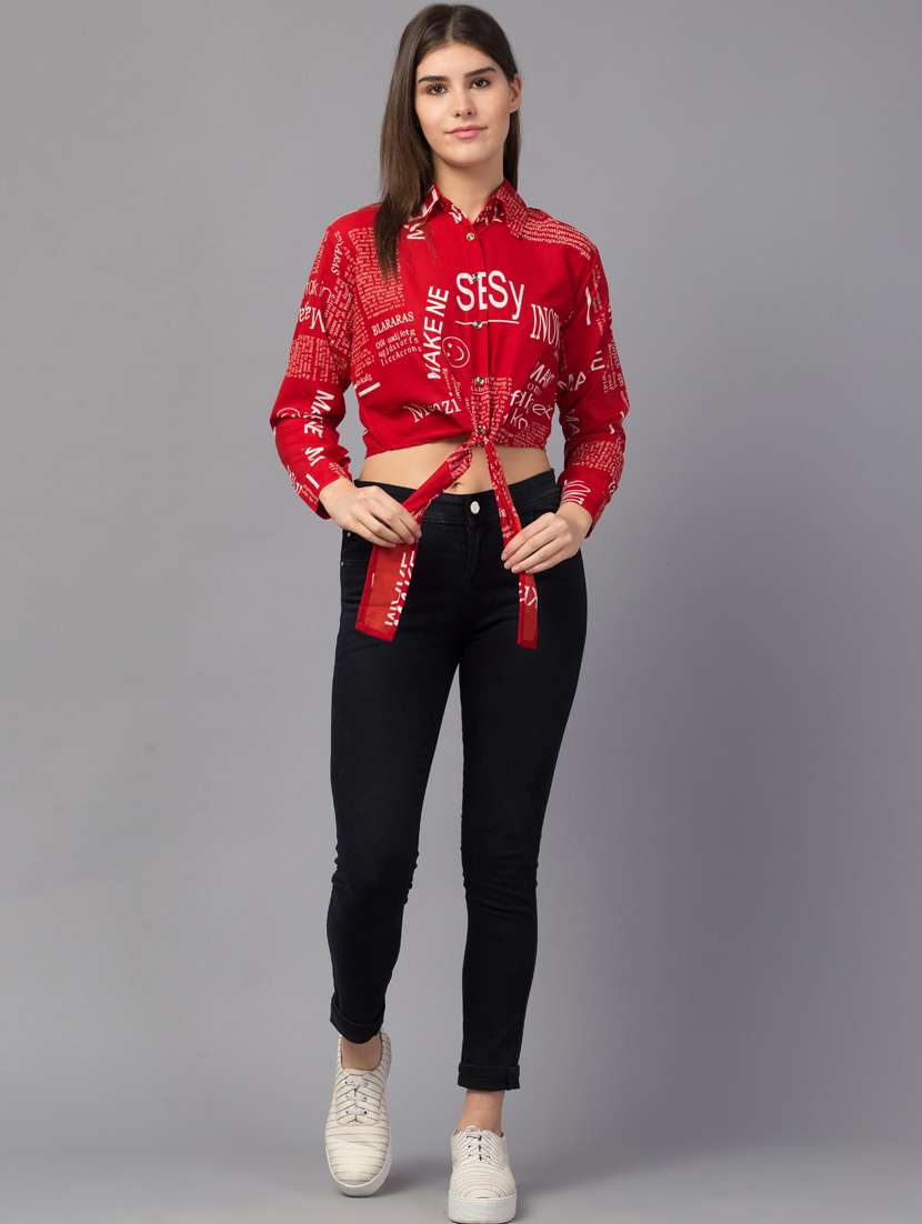 red crepe crop top - 18757275 - Standard Image - 3