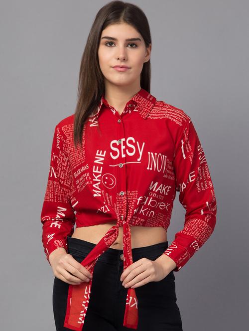 red crepe crop top - 18757277 -  Standard Image - 0