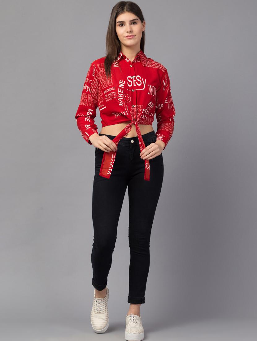 red crepe crop top - 18757277 - Standard Image - 3