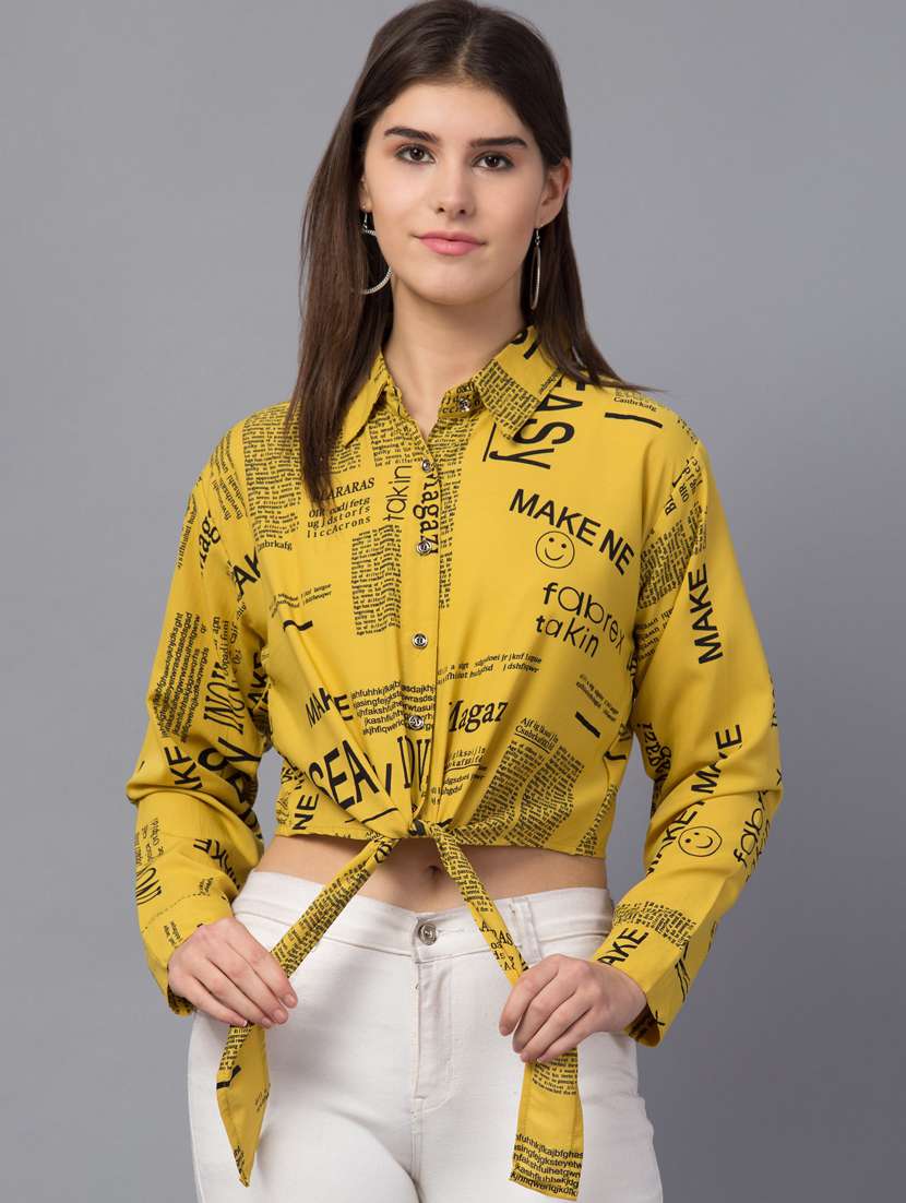 yellow crepe crop top - 18757282 -  Zoom Image - 0