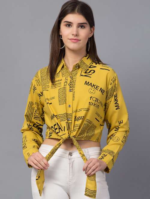 yellow crepe crop top - 18757283 - Standard Image - 0