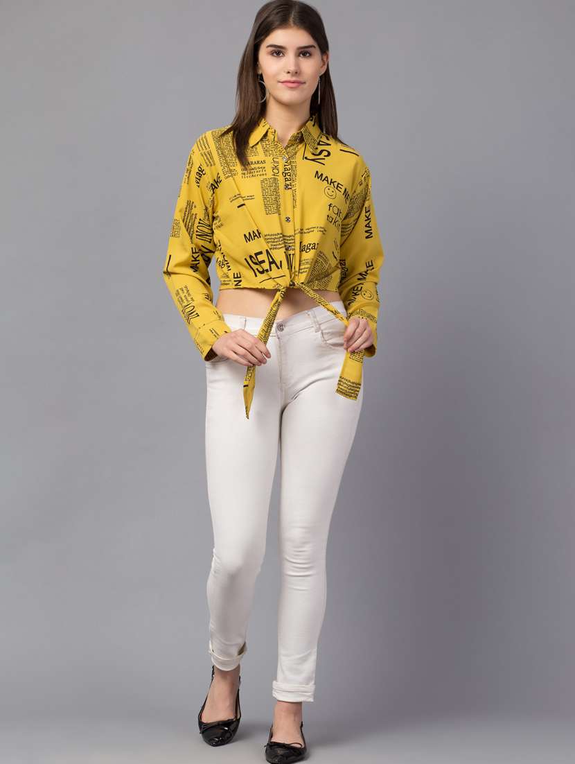yellow crepe crop top - 18757283 - Standard Image - 3