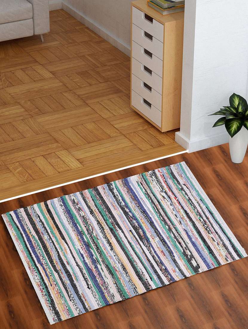bright mix colored  rectangle shape cotton rug