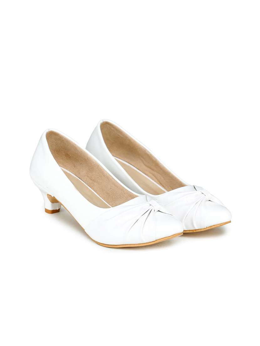 white synthetic slip on pumps