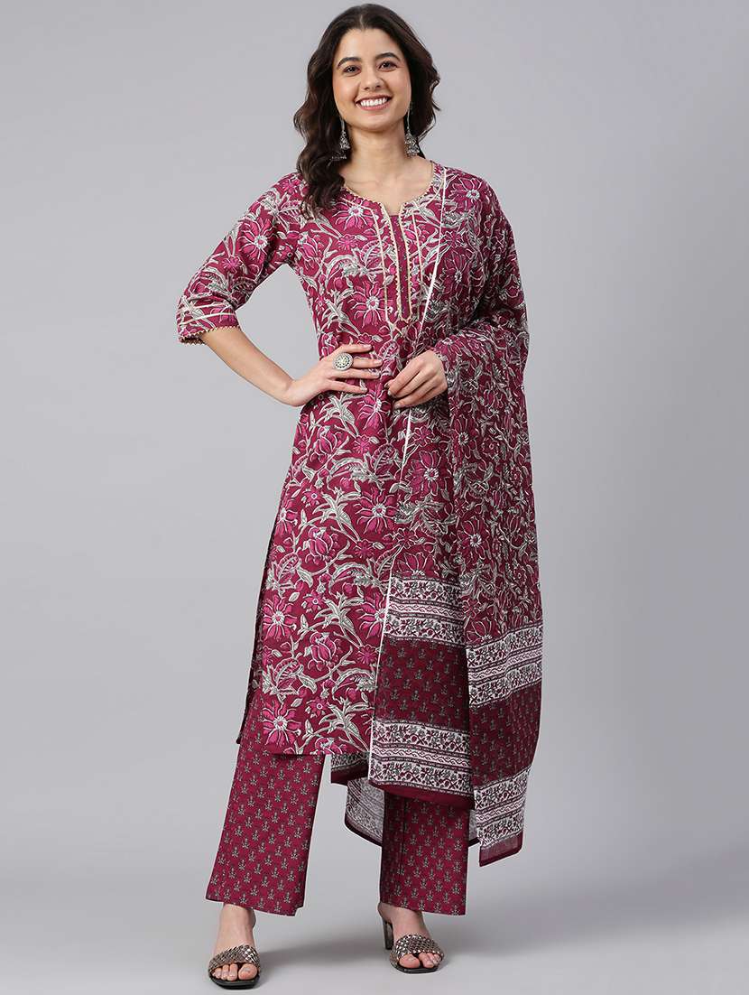 women purple kurta palazzo set with dupatta - 18757764 - Zoom Image - 0