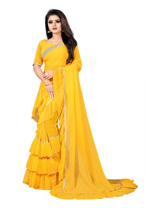 women's bordered yellow colored saree with blouse - 18758309 - Standard Image - 0